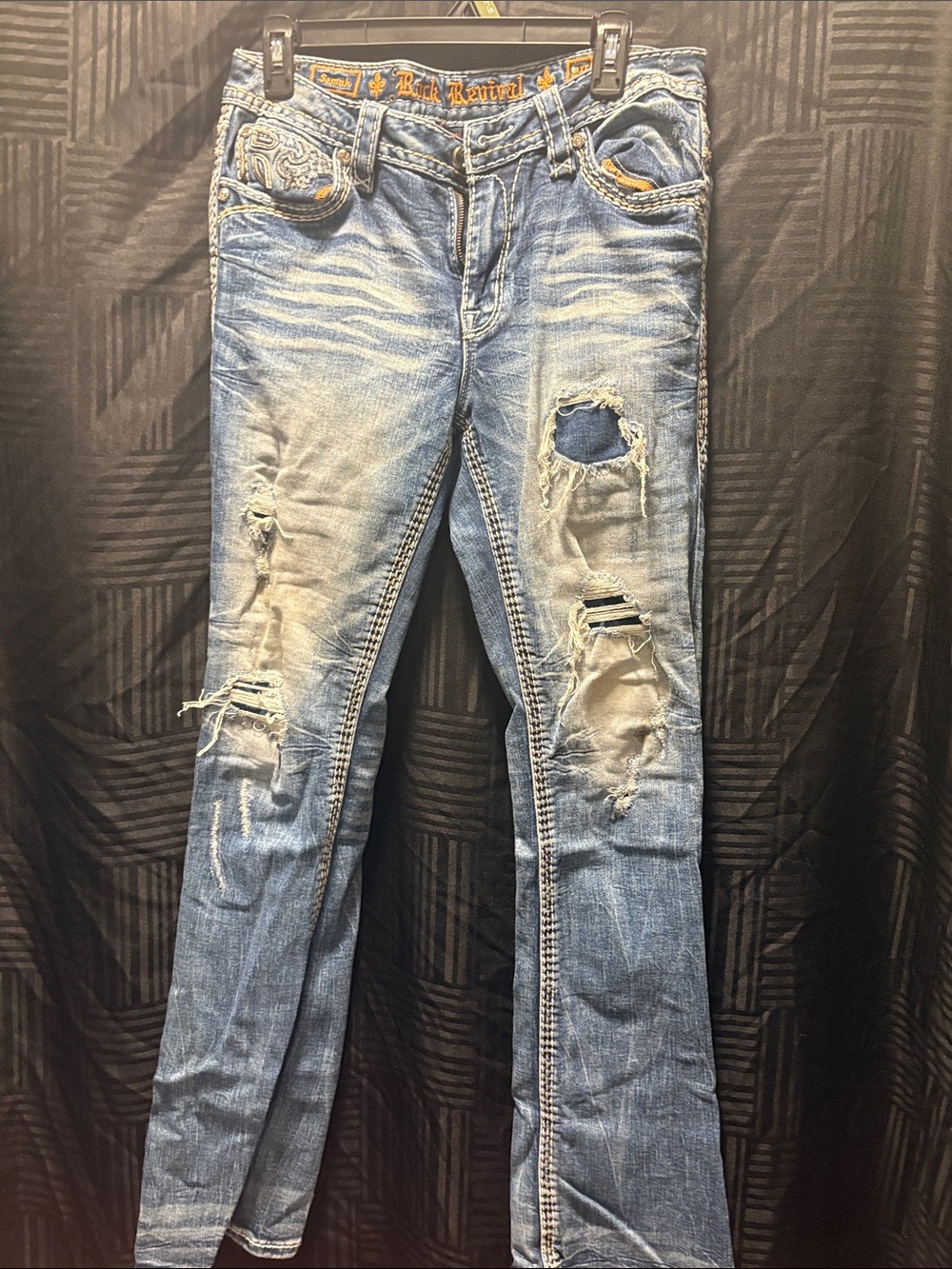 Rock Revival Distressed Light Blue Slim Straight Jeans